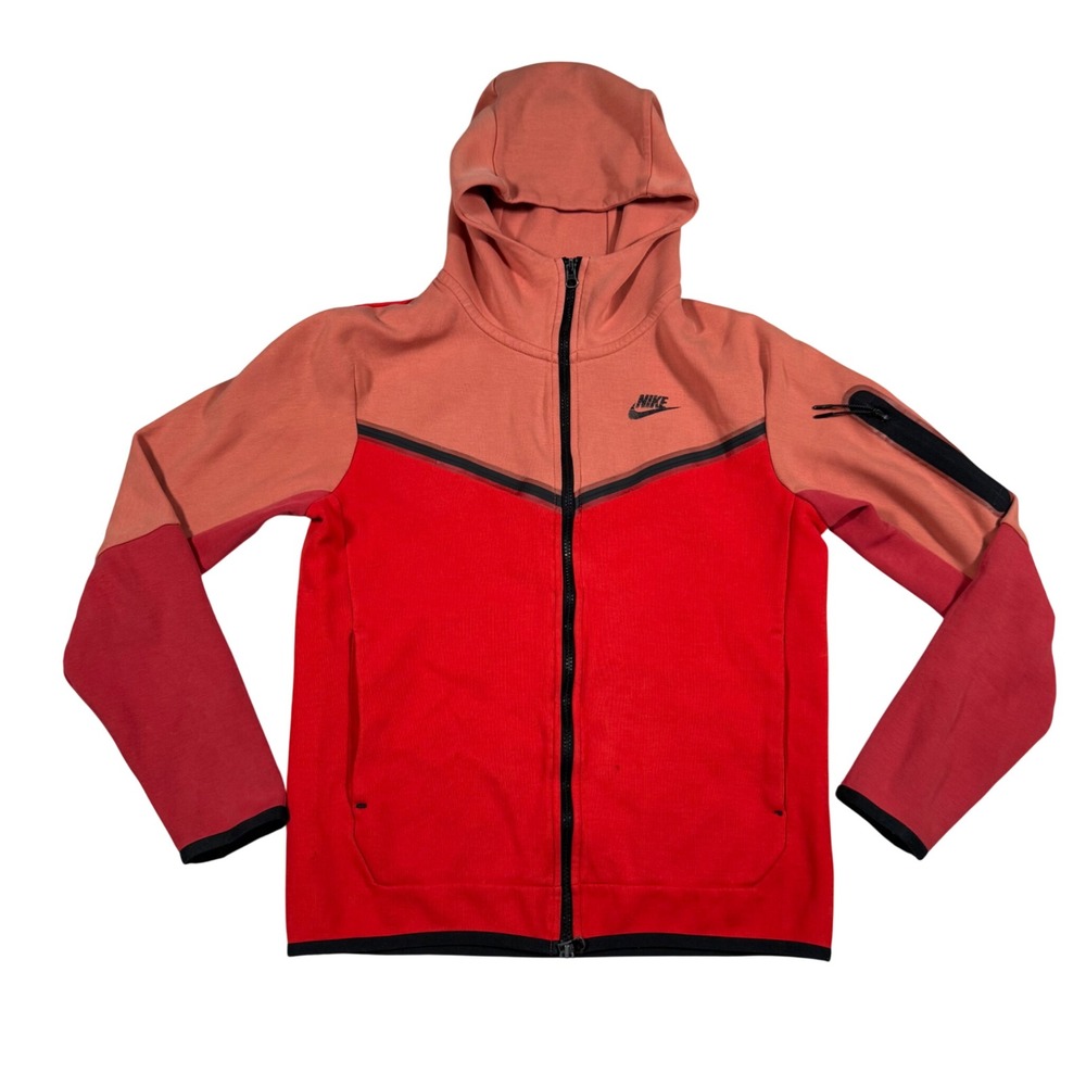 Nike Tech Fleece Hoodie Mens Small Red Orange CU4489-827 Colorblock Zip Up